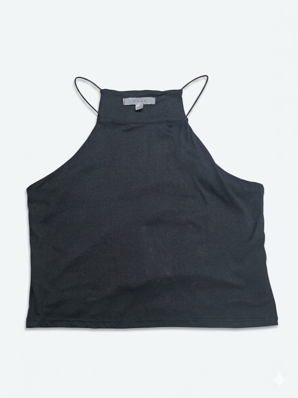 gaze. Black High Neck Crop Top Bungee Spaghetti Strap Knit Tank Size Large